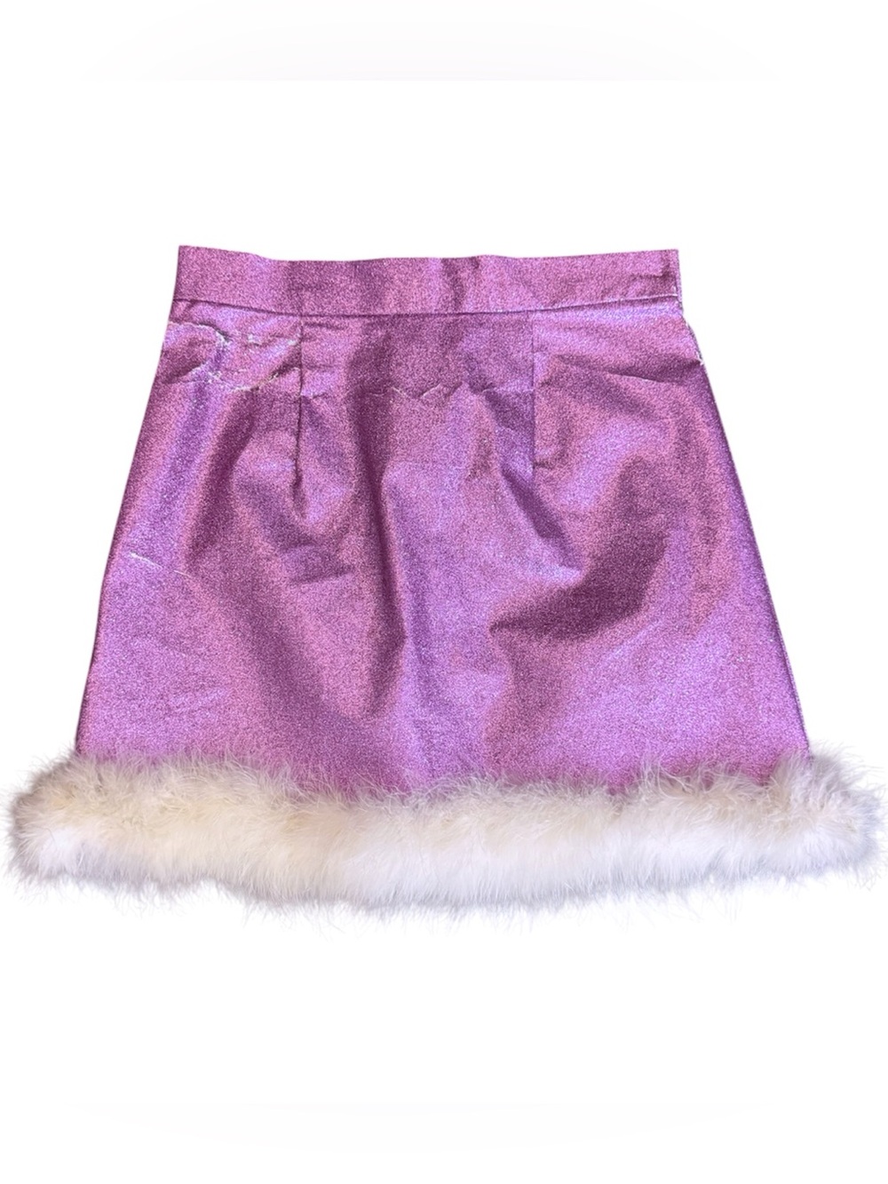 GLITTERS FOR DINNER SPARKLY FLUFFY  TRIM SKIRT PURPLE WHITE FUR HIGH WAISTED ✨💕
